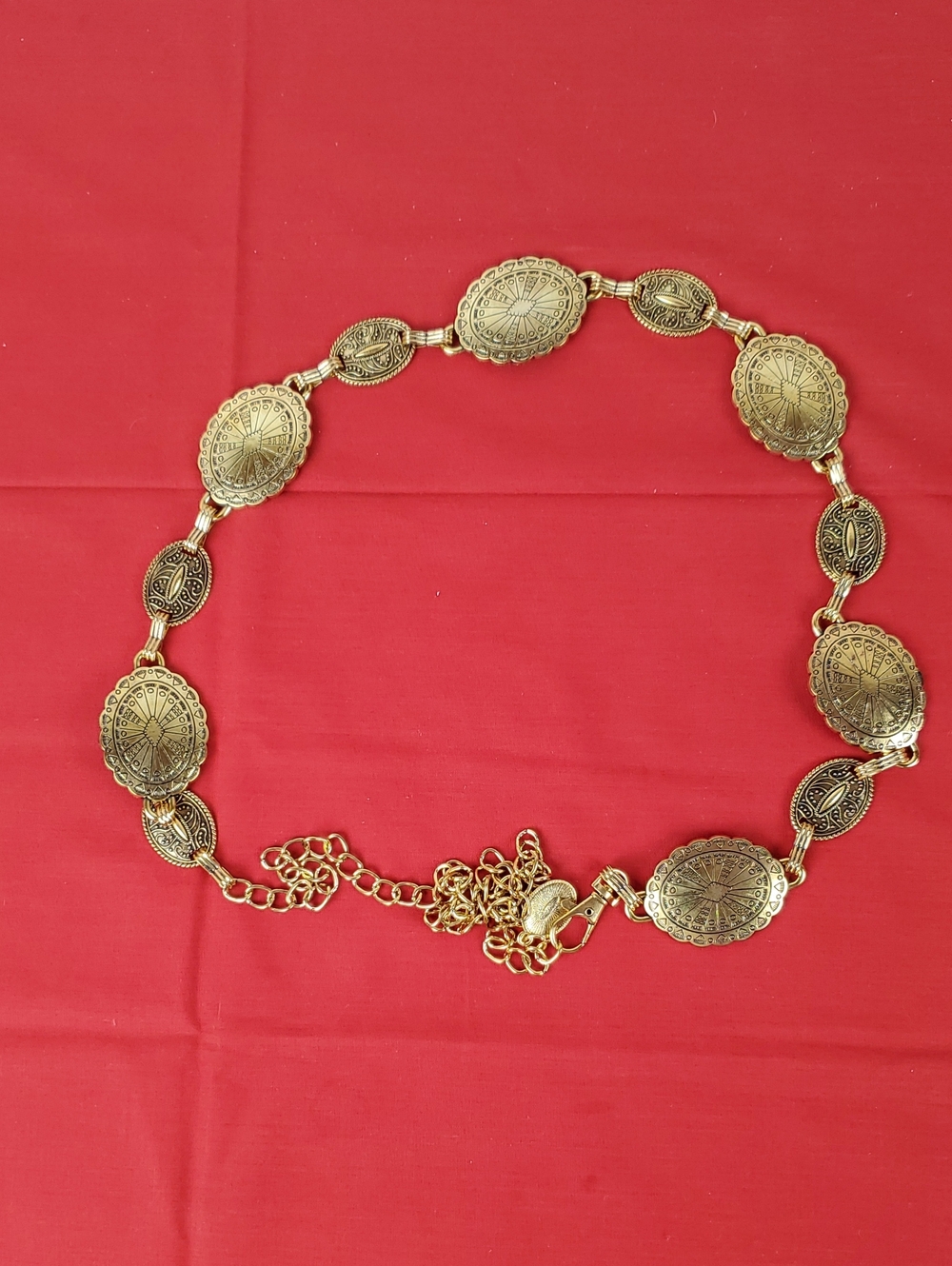 Gold-Tone Etched Oval Link Belt Necklace - Women Jewelry